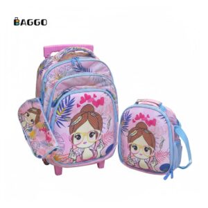 Glossy Star Trolley Pink Girl Full Set + Anti-Break Trolley Size 17.5