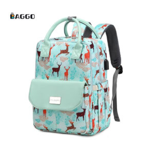 Fashion Mummy Diaper Bag Large Capacity Waterproof Multi Function Use For Baby Care BackPack Cyan Deer