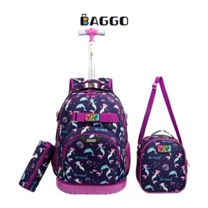 GOLDEN BAG Full Set School bag Violet Mermaid Anti-Break Silicon Trolley