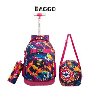 GOLDEN BAG Full Set School bag Colorful paint Anti-Break Silicon Trolley