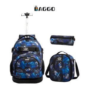 GOLDEN BAG Full Set School bag Blue-Black Paint Anti-Break Silicon Trolley