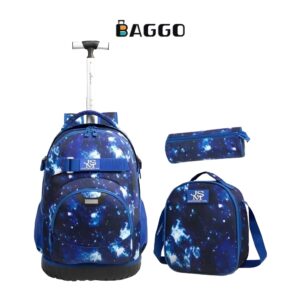 GOLDEN BAG Full Set School bag Blue Galaxy Anti-Break Silicon Trolley