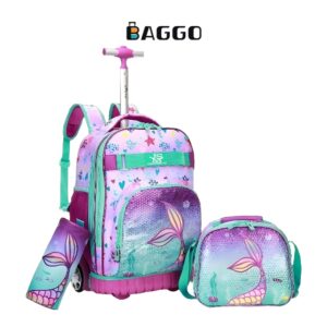 GOLDEN BAG Full Set School bag Violet Mermaid Tail Anti-Break Silicon Trolley