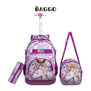 GOLDEN BAG Full Set School bag Violet Unicorn Anti-Break Silicon Trolley