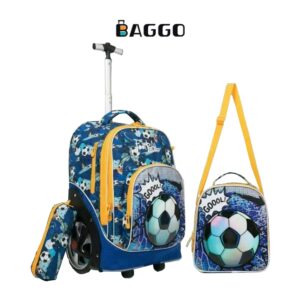 GOLDEN BAG Full Set School bag Blue-Yellow Football Anti-Break Silicon Trolley