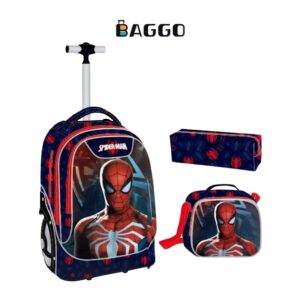 GOLDEN BAG Full Set School bag Spiderman Anti-Break Silicon Trolley