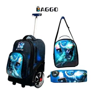 GOLDEN BAG Full Set School bag Space Black-Cyan Anti-Break Silicon Trolley