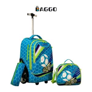 GOLDEN BAG Full Set School bag Blue-Green Football Anti-Break Silicon Trolley