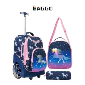 GOLDEN BAG Full Set School bag Blue Unicorn Anti-Break Silicon Trolley